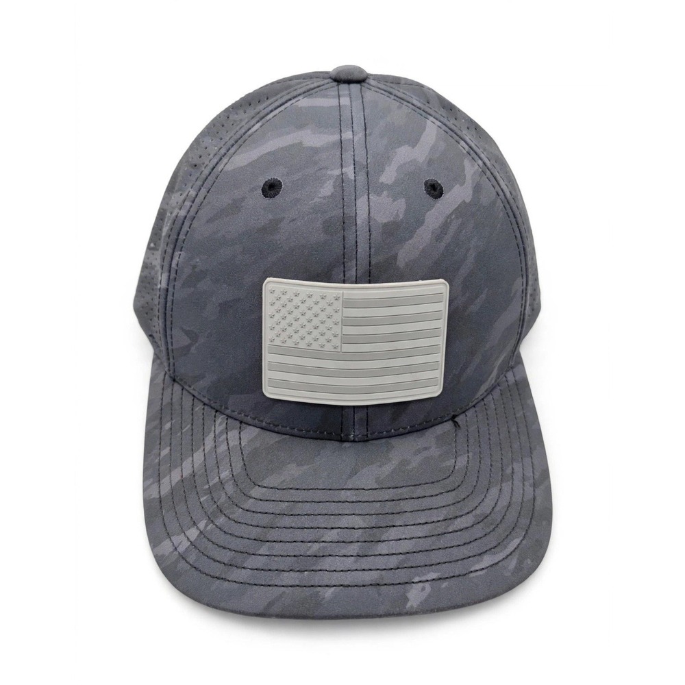 Branded Bills Hat Gray Camo American Flag Patch Perforated Snapback Curved Bill